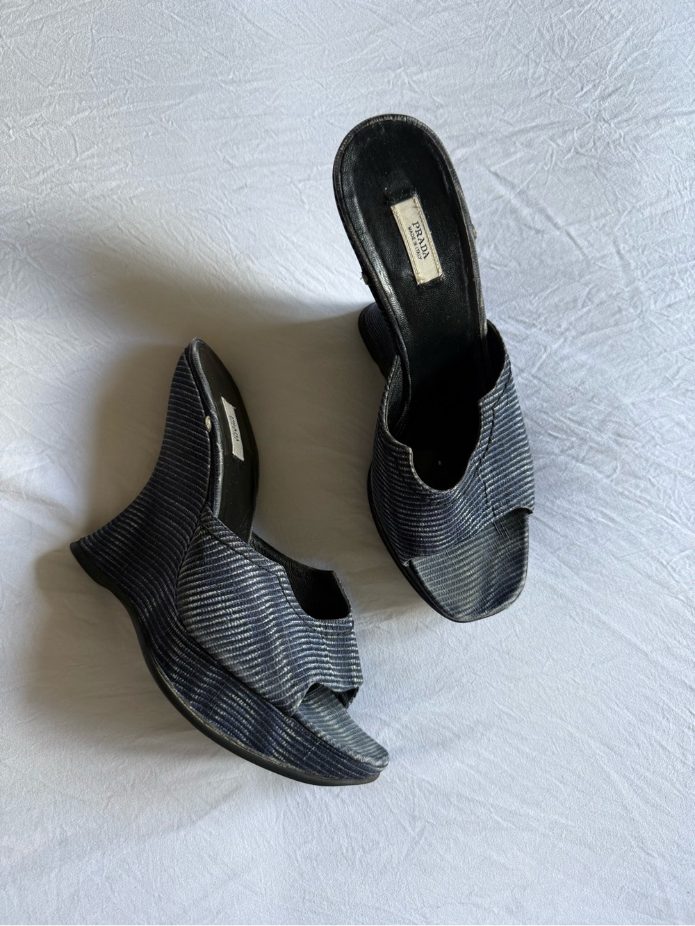 Vintage Prada Runway Fall 2004 Blue Wavy Platform Wedges/Mules